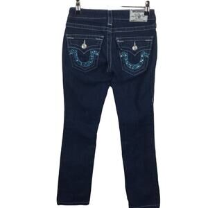 True Religion Jeans Women Size 24 Billy Flap Pocket Sparkle Butt Bling Crystals